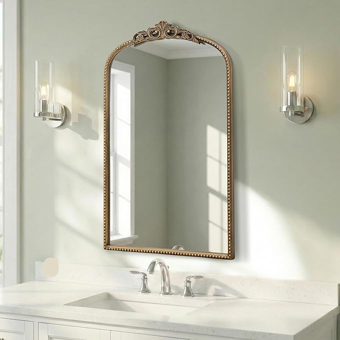 Micasso Vintage Wall Gold Mirror: 31"x 19" French Baroque Antique Mirror - Traditional Ornate Decorative Arched for Wall/Bathroom/Entryway/Fireplace/Hallway - Home Decor for Living Room