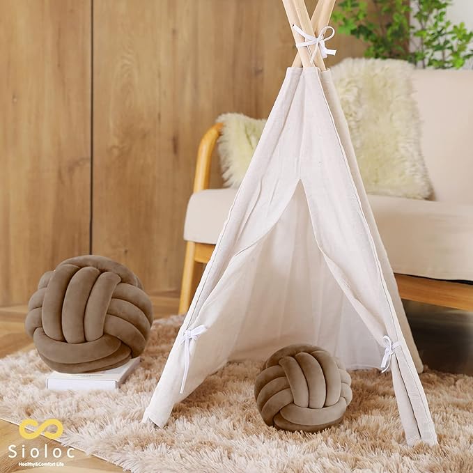 Sioloc Soft Knot Ball Pillows,Round Throw Pillow Cushion Home Decoration Plush Pillow,Throw Knotted Pillow Handmade Round Plush Pillow（7.8inches,Brown）