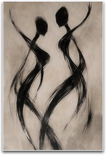 Abstract Dancer Wall Art Modern Black Brushstroke Figure Silhouette Elegant Minimalist Neutral Tone Home Living Room Bedroom Entryway Sophisticated Artistic Interior Decor Statement Piece 16x24 Inch Unframed