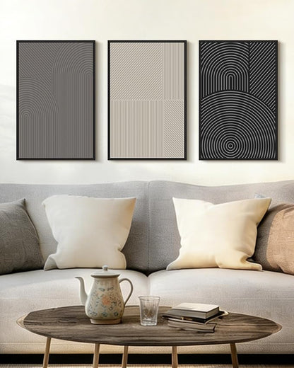 Drsoum Minimalist Abstract Wall Art Framed Modern Boho Neutral Line Wall Decor Mid Century Geometric Artwork Bedroom Living Room 16x24in Black Framed