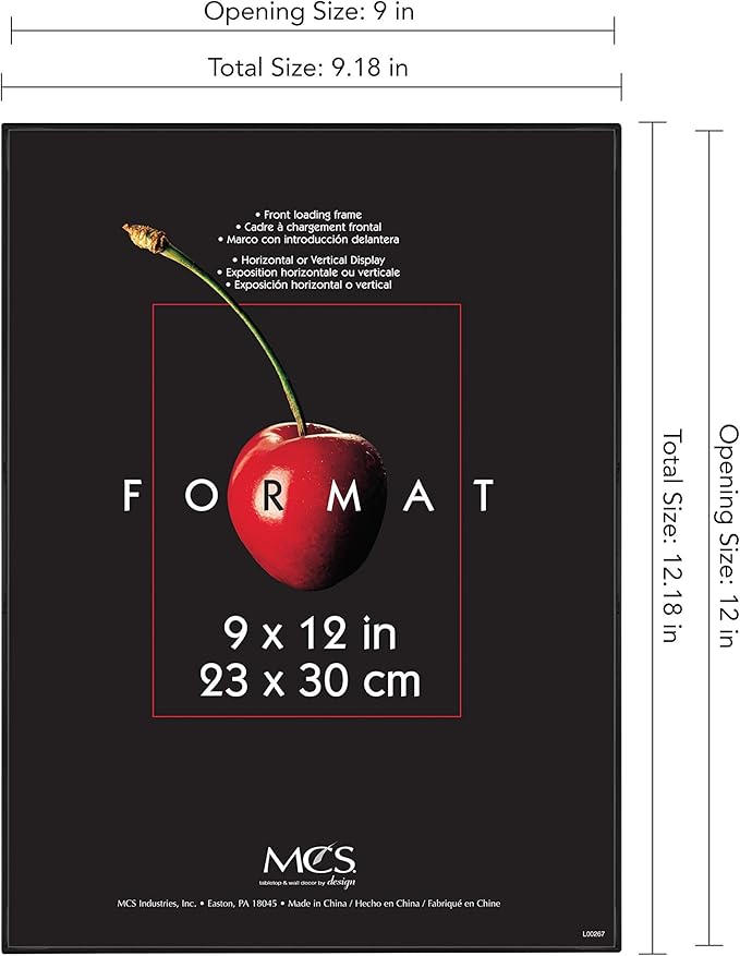 MCS Format 9x12 Picture Frame Black, Gallery Wall Vertical & Horizontal Wall Hanging Picture Frame for Photos & Art Prints (6-Pack)