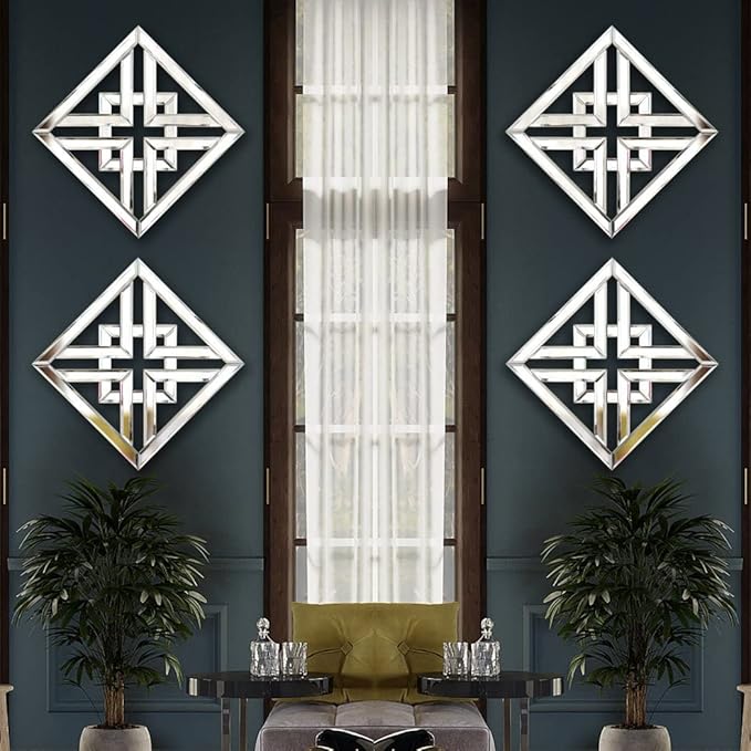 QMDECOR Decor Mirror Size 12x12 inches Square Mirrored Silver Wall Decorative Mirror with Beveled Edge Modern Fashionable Wall-Mounted Mirrors