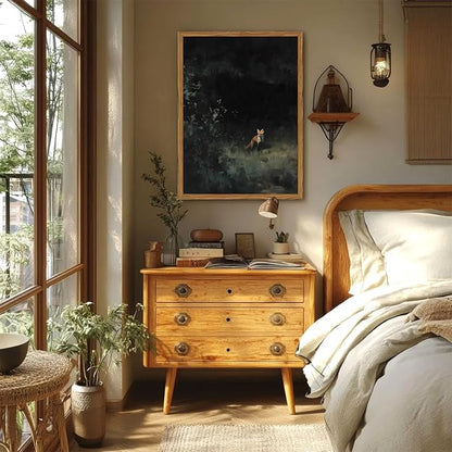 Framed Vintage Wall Art, Cottagecore Fox Wall Decor Paintings, Rustic Forest Animal Landscape Pictures Canvas Prints Country Farmhouse Home Decor for Living Room Bedroom 12x16 inch