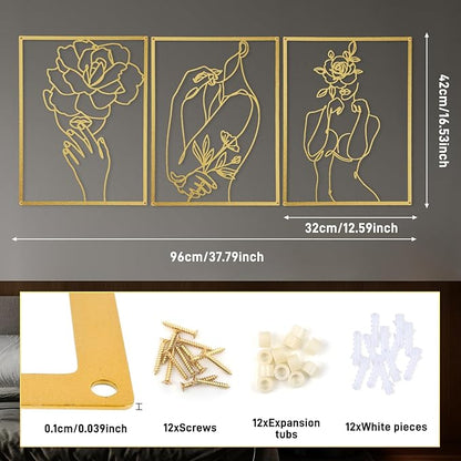GOKURVG Wall Decor 3pcs Wall Art Modern Wall Sculpture Wall Decor for Living Room Wall Art Decor Abstract Wall Decor Decorative Wall Hanging Decor for Indoor Wall Décor Gold