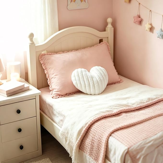 12.9 Inch Heart Pillow Cute Soft Decorative Throw Pillows, Heart Shaped Fluffy Faux Fur Pillows Cushions for Couch Sofa Bed Bedroom Room Home Decor Aesthetic (1, White, Small-12.9"x9.5")