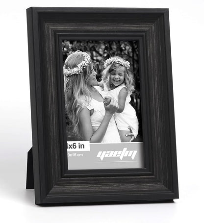 Yaetm Black 4x6 Picture Frame Set of 4, 1.4” Wide Molding & Distressed Black Photo Frames with HD Tempered Glass, Display on Tabletop & Wall Mounting