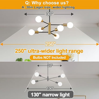 10.9"-52.3" Height Adjustable Chandelier Dining Room Light Fixture, 6-Light Modern Sputnik Chandeliers Brushed Gold and Black Mid Century Chandelier Over Table, Chandeliers for Dining Room Living Room