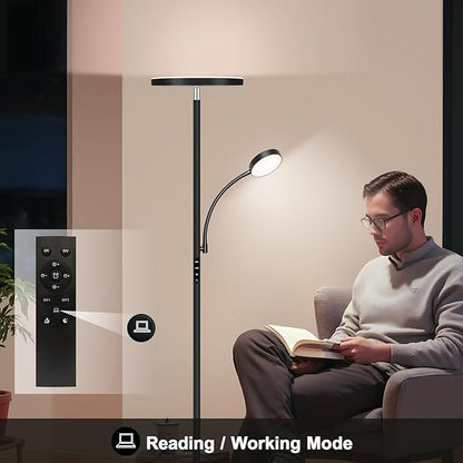 Floor Lamp-42W/4200LM Super Bright Floor Lamp,Dimmable 2-in-1 LED Floor Lamp for Bedroom,Torchiere Floor Lamps with Remote & Touch Control,69" Tall Standing Lamp for Living Room,Office,Reading,Black