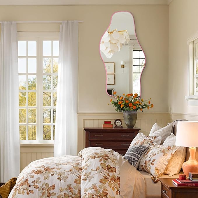 Asymmetrical Wall Mirror, 35.8"x17.7" Irregular Tempered Glass Mirror, Modern Abstract Frameless Mirrors for Living Room Bathroom Bedroom Hallway Entryway, Horizontal or Vertical Hanging