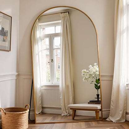 Full Length Mirror, 72"x44" Arched Full Body Mirror, Floor Mirrors with Stand, Body Mirrors Standing Hanging Leaning Against Wall,Aluminum Frame Mirrors for Bedroom Cloakroom,Living Room,Gold