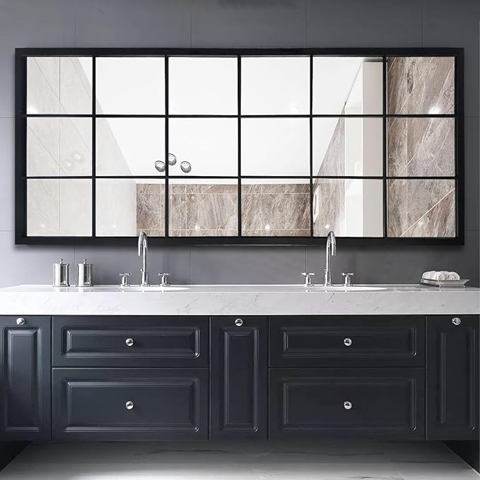 OUSHUAI Balck Full Length Mirror,Window Pane Grid Minimalism Long Floor Wall Mounted Mirrors for Entryway,Hallway,Living Room,Fireplace 22"X53"