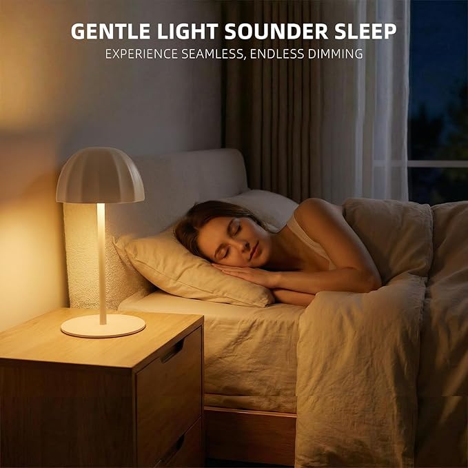 Modern 2-in-1 Table Lamp & Bottle Lamp, Pleated Metal Shade Touch Control Lamp | Adjustable Height, Warm Light & RGB, Stepless Dimming, Anti-Tip Design,Umbrella,Beige