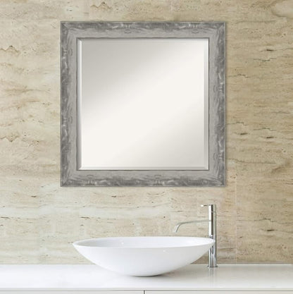 Amanti Art Silver Bathroom Mirror for Over Sink, 25x25 Waveline Silver Narrow Square Vanity Mirror, Medium Casual Frame, Hangs Horizonally and Vertically, Bathroom Wall Decor, Beveled Edge