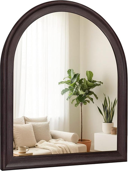 Tanmicoshomy Dark Brown Framed Arched Bathroom Mirror 30x36 Inch, Wall Mirrors with Tempered Glass for Living Room, Bedroom or Entryway