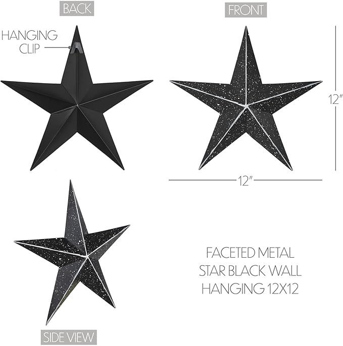 VHC Brands Patriotic Faceted Metal Star Wall Hanging, 12x12, Distressed Appearance, Charcoal Black, Independence Day Decor
