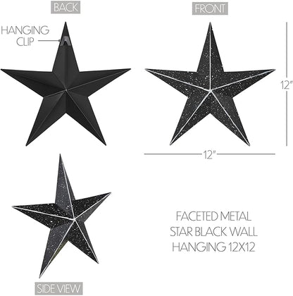 VHC Brands Patriotic Faceted Metal Star Wall Hanging, 12x12, Distressed Appearance, Charcoal Black, Independence Day Decor
