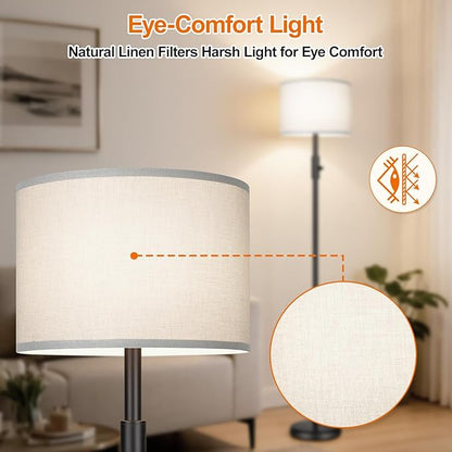 Floor Lamp Simple Design with Shade, Small Tall Lamps for Living Room Bedroom Office Dining Room Kitchen, Black Pole Lamp-Gray