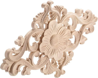 Wood Carved Appliques, 1Pc Wooden Decorative Onlays, MUXSAM Unpainted Furniture Center Decals for Cabinet Dresser Bed Door Wall Wardrobe Ceiling Decoration Home DIY Project, 30x18cm/11.81"x7.09"