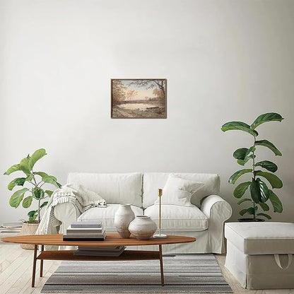 uniro Vintage Wall Art, Farmhouse Wall Decor Fall Pond Wall Painting Canvas Prints Autumn Landscape Oil Painting, Neutral French Country Wall Decor, Vintage Art Pictures for Bedroom Bathroom Kitchen Decor( 8" x 10"-UNFRAMED)