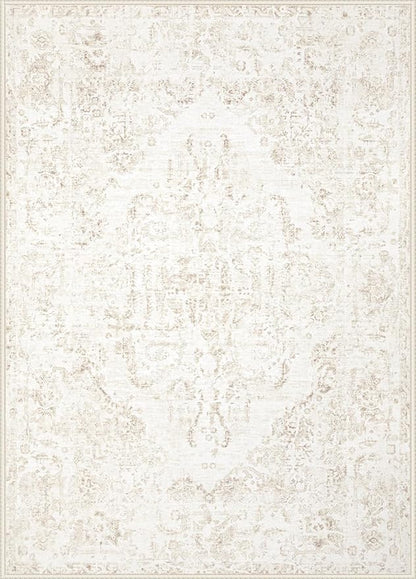 10x14 Area Rugs for Living Room: Washable Rug Vintage Large Rugs Soft Non Slip Low Pile Rug Floral Distressed Floor Carpet for Bedroom Nursery Dining Room Home Office (Beige,10'x14')