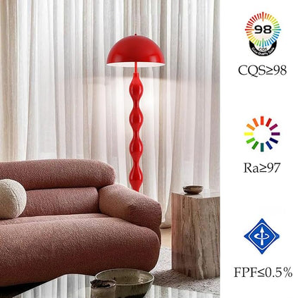 Red Mushroom Floor Lamp with Metal Lampshade,Adjustable 3-Color Temperature Reading Lamp,Nordic Style Standing Lamp for Nursery Bedroom and Living Room