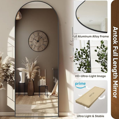 Antok Arched Full Length Mirror, 56"x14" Black Metal Frame Floor Mirror for Bedroom Living Room, Freestanding/Wall Mount/Leaning