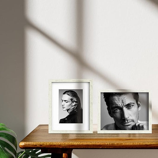 8x10 Picture Frame Set with Mat for Wall Collage - 6 pcs Distressed White Farmhouse Photo Frames for Hanging Wall or Tabletop Decor