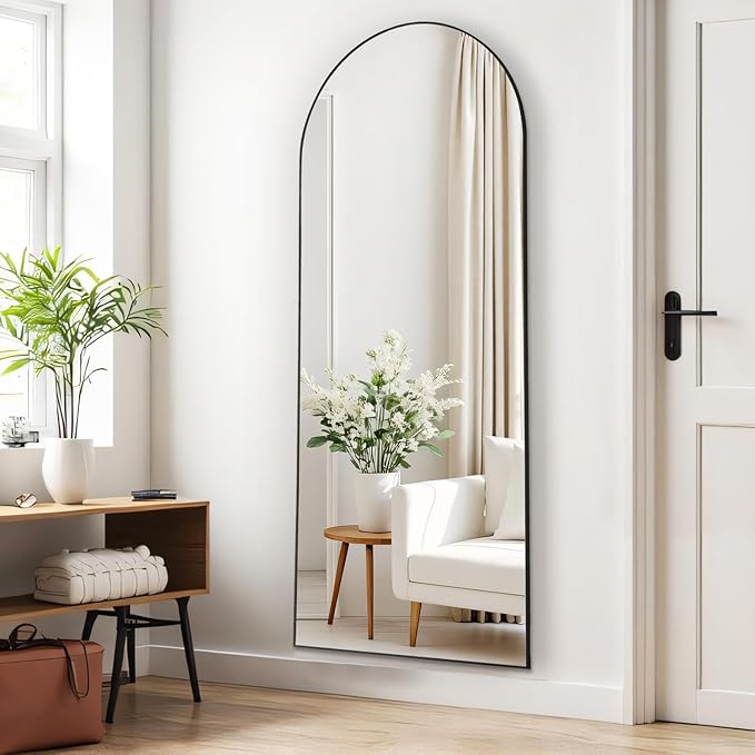 Arched Mirror Full Length, Upgraded 21"x64" Body Wall Mirrors with Shatter-Proof Glass, Floor Standing, Hanging or Leaning, Large Tall Arch Mirror with Stand Aluminum Alloy Frame