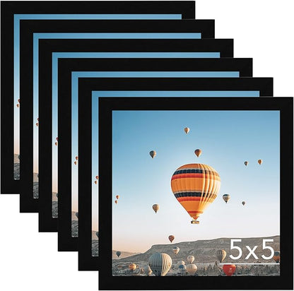 5x5 Picture Frame Set of 6 Black for Wall Hanging or Tabletop, Wall Mounting Horizontally or Vertically, 5 x 5 Square Wall Gallery Poster Photo Frame with Shatter Resistant Plexiglass, 6 Pack, Black