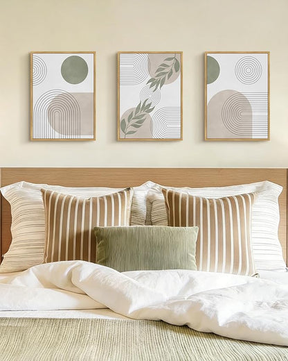 Drsoum Green Botanical Boho Wall Art Framed Modern Bohemian Sage Wall Decor Abstract Geometry Lines Prints Ready to Hang 11x14in Natural Framed