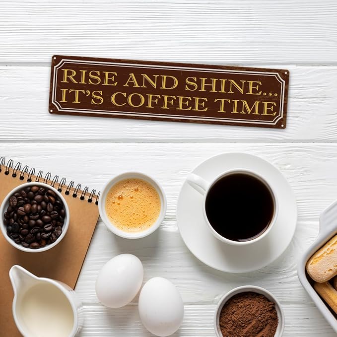 Coffee Time Metal Tin Signs, Coffees Lover Home Decor for Kitchen Bedroom Dining Room, Farmhouse Cafe Decors, Decorative Metal Wall Signs 15.8x4 Inches