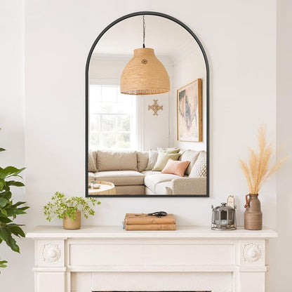 Arched Wall Mirror 38x26 Inch Black Bathroom Vanity Mirror with Metal Frame, Modern Arch Mirror for Bedroom, Living Room, Entryway, Wall Mounted Decorative Mirror