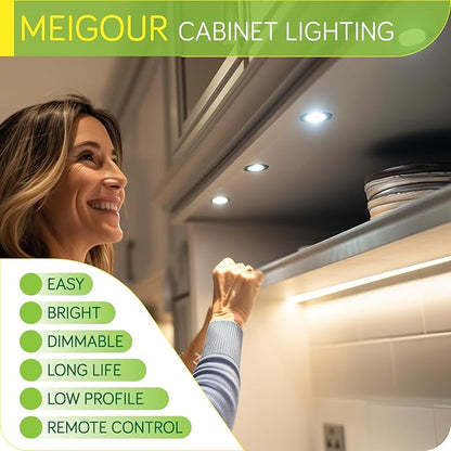 LED Closet Light Kit, Kitchen Under Cabinet Accent Lighting, 120V Plugged in Wired Puck Lights, Smart Remote Dimmable, 4-Way Parallel Octopus Connection, 4 Lights, Cool White