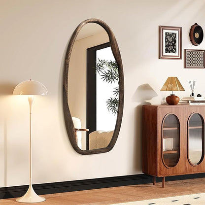 JJUUYOU Irregular Wall Mirror Asymmetrical Bathroom Mirrors for Wall 40"X20" Large Wood Framed Hanging Mirror for Living Room Bathroom Entryway Bedroom Horizontal or Vertical Dark Brown