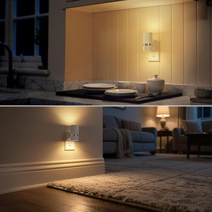 DORESshop LED Night Light 2 Pack, White Cylinder Dimmable Night Light Plug in, Slide Brightness Adjustable, Night Lights with Dusk to Dawn Sensor, 3000K Warm White for Bedroom, Bathroom, Hallway