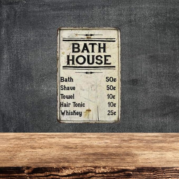 Chico Creek Signs Bath House Price List Sign Vintage Decor Signs Shower Shave House Farmhouse Rustic Bathroom Decorations Wall Art Tin Bathhouse Metal Gift 8 x 12 High Gloss 208120020175