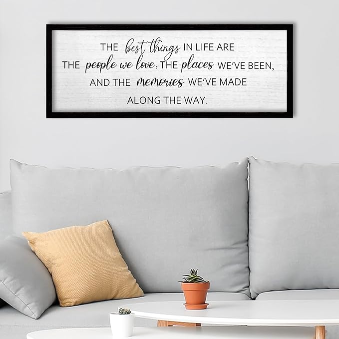 TQianJiang The Best Things in Life Wall Decor Sign 24"X10" for family Home Bedroom Large Adventure Wood Framed Wall Hanging Art (Black)
