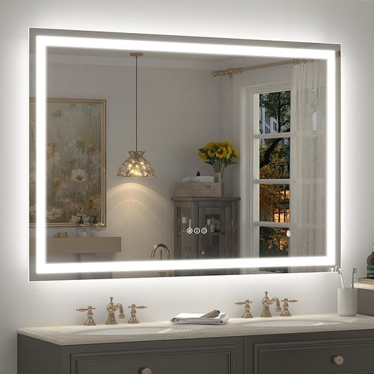 50x36 LED Lighted Bathroom Mirror for Wall, Large Vanity Mirror with Lights, Dimmable, Anti-Fog, Shatter-Proof, ETL Listed (Front + Backlit)