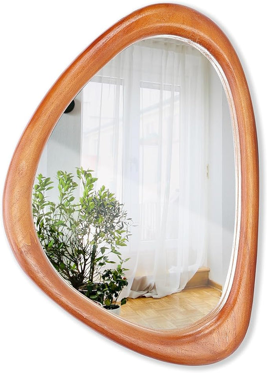 MAGFLERUM Irregular Wall Mirror, 15 * 10 inch Asymmetrical Wood Mirrors, Small Wall Mirror, Hanging Vertically and Horizontally. Mirrors for Wall Decor (Red Walnut)