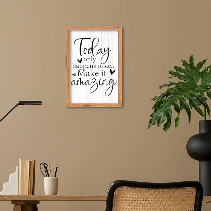 AuraPeak Today Only Happens Once Make It Amazing Inspirationa Quotes Office Wall Decor, Motivational Sayings Frame Rustic Home Living Room Laundry Room Wall Art Hanging (Wood 16"×10")