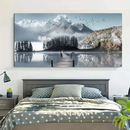 Bamdeya Large Lake Wall Art Mountain Picture Landscape Wall Decor Living Room Nature Canvas Painting Tree Print Scenery Poster Office Artwork for Bedroom Wall Art Home Decoration
