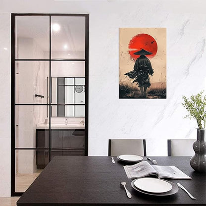 Japanese Wall Art Samurai Painting Canvas Prints Japaneses Martial Pictures Culture Art Posters Artwork Home Decor Framed for Living Room Bedroom Office (28''W x 44''H)
