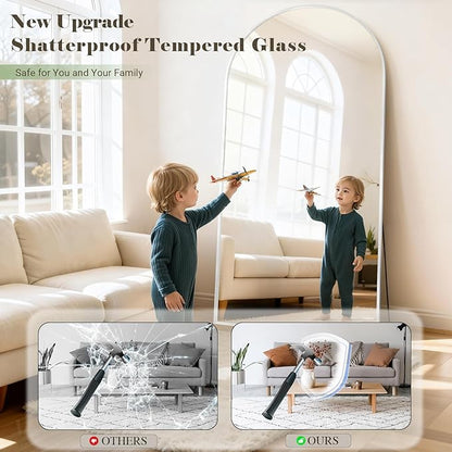 Full Length Mirror - 57" x 20" Arched Floor Mirror/Wall Mounted Aluminum Alloy Frame Full Body Mirrors for Bathroom Living Room Bedroom and Entryway, White