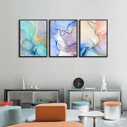 AHUASJART Abstract Wall Art For Living Room Large Wall Decoration For Bedroom Colorful Color Abstract Wall Paintings Office Wall Decor Pictures Modern Home Decor Set of 3 Black Framed Art Prints