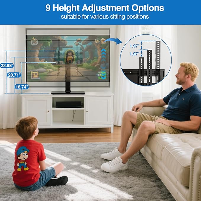 Universal Swivel TV Stand Base for 32-75 Inch TVs, Height Adjustable Table Top TV Stand with Tilt Mount, Holds up to 110 lbs, Heavy Duty Temper Glass Base, Max VESA 400x400mm
