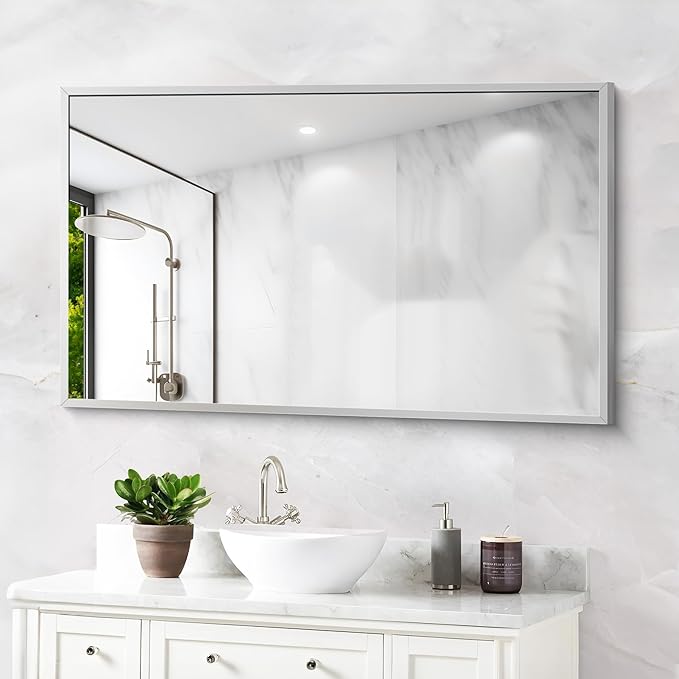 COFENY Silver Bathroom Mirror for Wall, 30x48 Inch Rectangle Mirrors with Metal Frame, Modern Vanity Wall Mirror Decor for Bathroom Living Room, Entryway Hangs Horizontal or Vertical