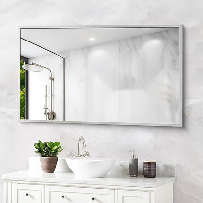 COFENY Silver Bathroom Mirror for Wall, 30x48 Inch Rectangle Mirrors with Metal Frame, Modern Vanity Wall Mirror Decor for Bathroom Living Room, Entryway Hangs Horizontal or Vertical