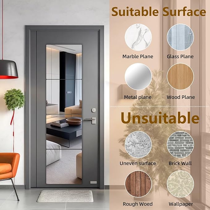 Stick on Small Mirror for Wall Decor,4 Pack 13.8”x13.8” Acrylic Mirror Tiles, Plastic Non Glass Sticky Kids Safety Toddler Mirrors, Shatterproof Mirrors Sheet for Bedroom Closet