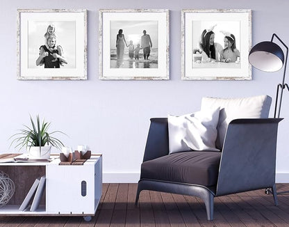 Yaetm 20x20 Picture Frame Rustic White Set of 3, Square 20x20 Frame Displays 16x16 with Mat or 20 x 20 without Mat, Gallery Wall Frames for Wall Mounting (3 Pack, White)