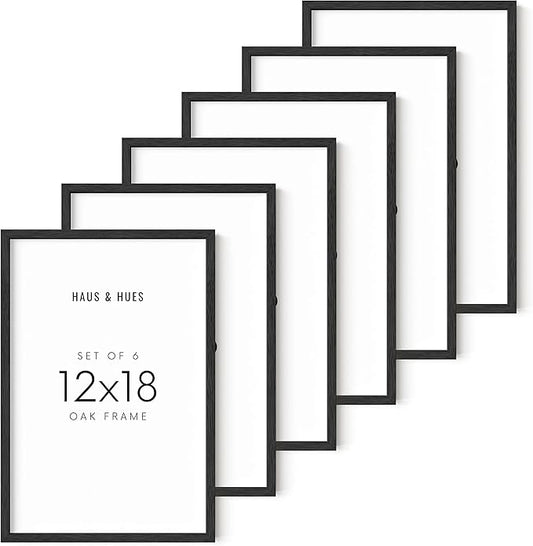 HAUS AND HUES 12x18 Black Oak Frame Set of 6 - Wooden Gallery Display, Rustic Poster Holders